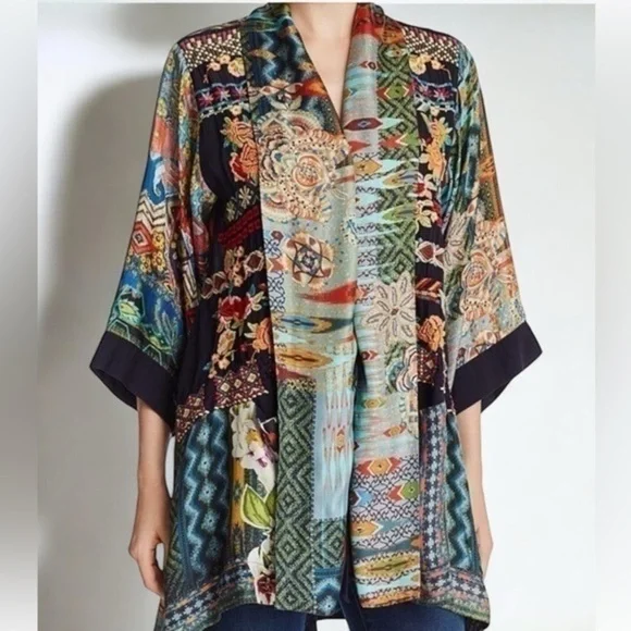 Johnny Was KobenEmbroidered Silk Twill Kimono GORGEOUS DESIGN AND RARE NWT